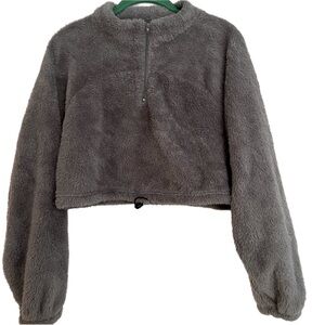 SHEIN gray fluffy cropped half zip top.  Size XS
